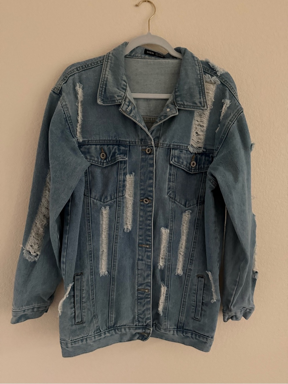 SHEIN Light Blue Distressed Jean Jacket